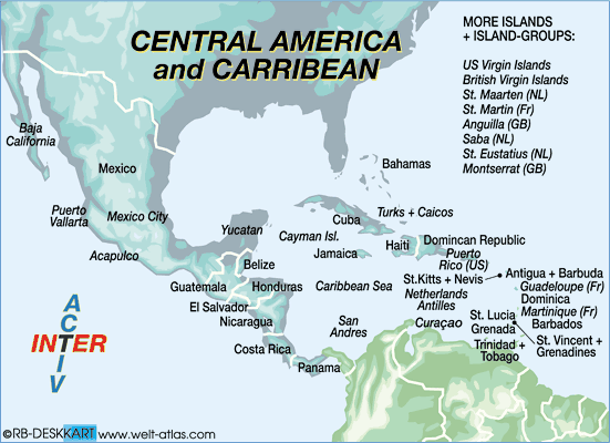Map of CENTRAL AMERICA, CARIBBEAN STATES (Region)