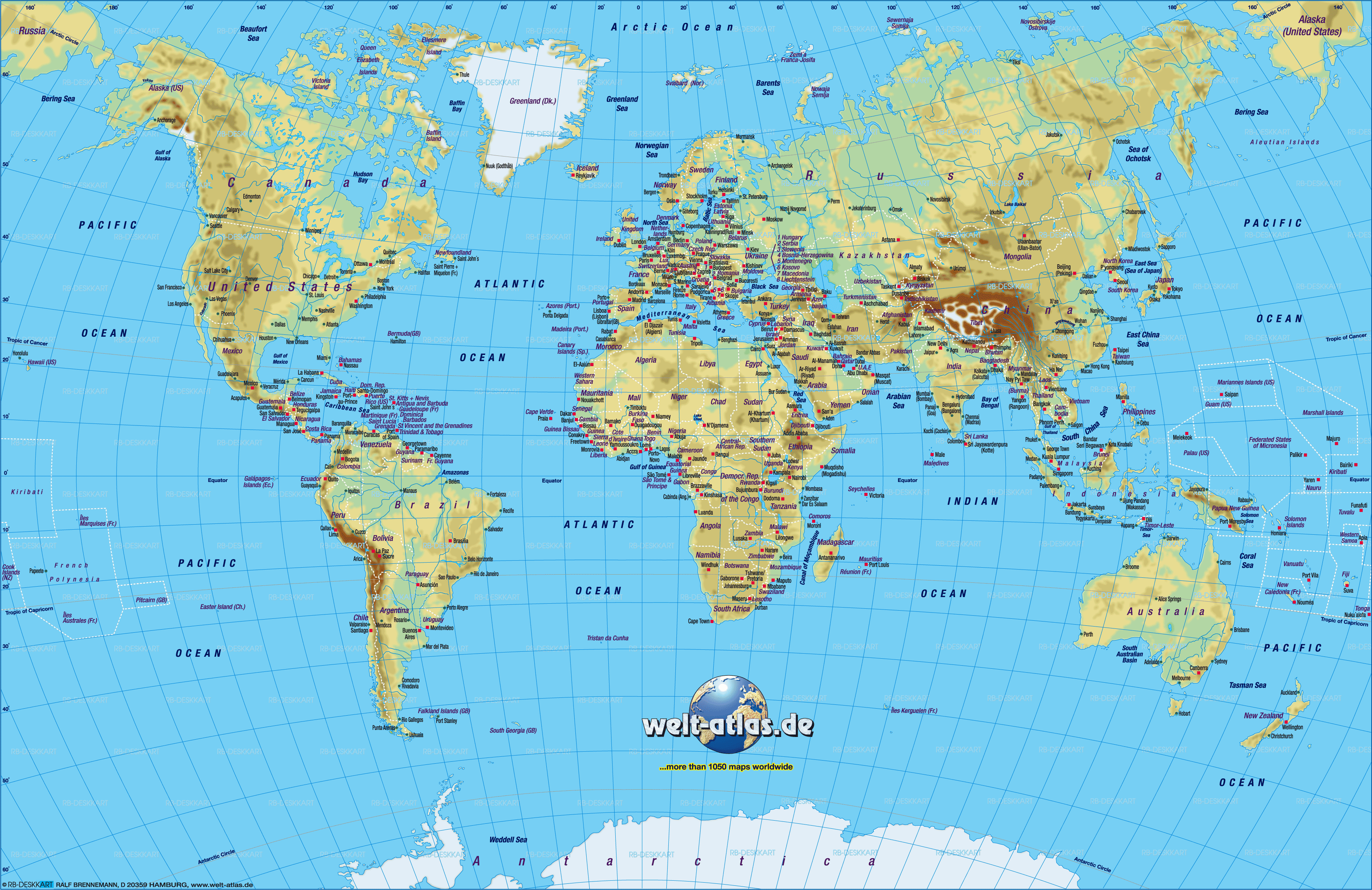 Map of World physical (small version) (General Map / Region of the World)