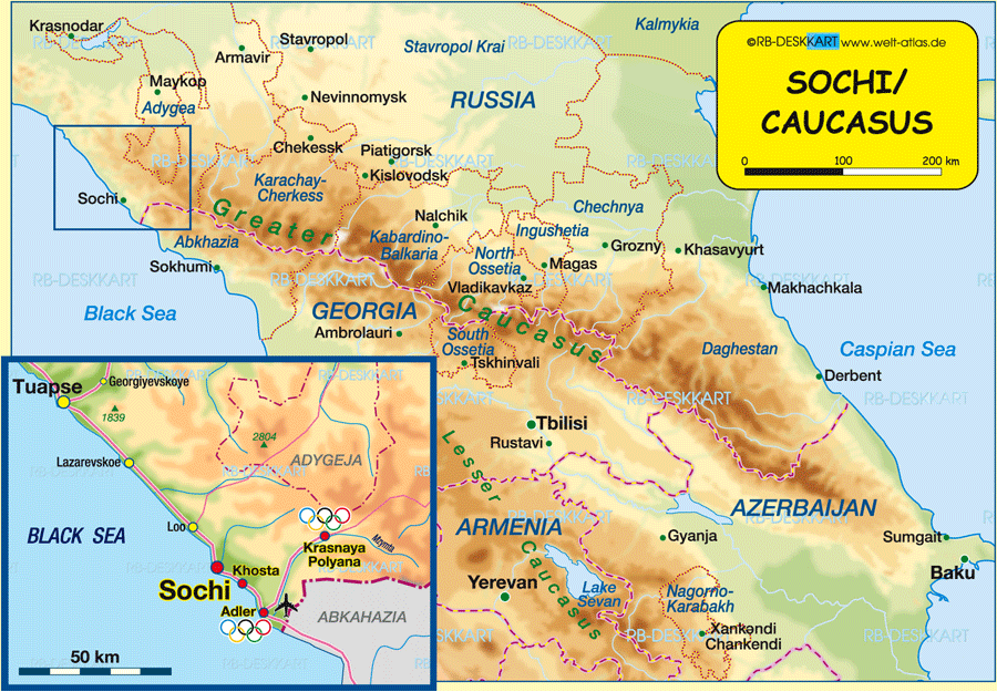 Map of Sochi/Caucasus (Region in Russia)