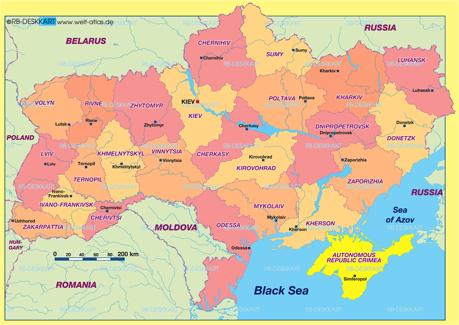 Map of Ukraine, politically (Country)