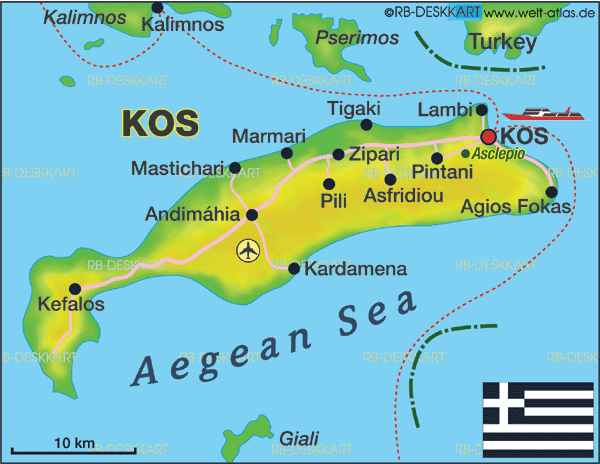 Map of Kos (Island in Greece) | Welt-Atlas.de