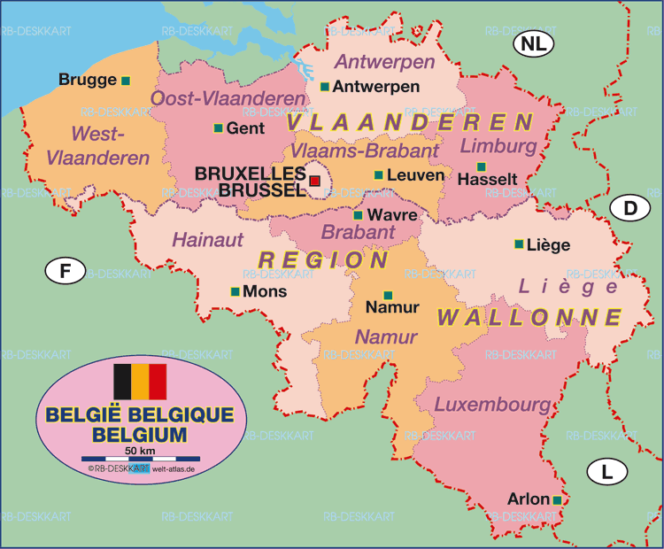 Map of Belgium, politically (Country)