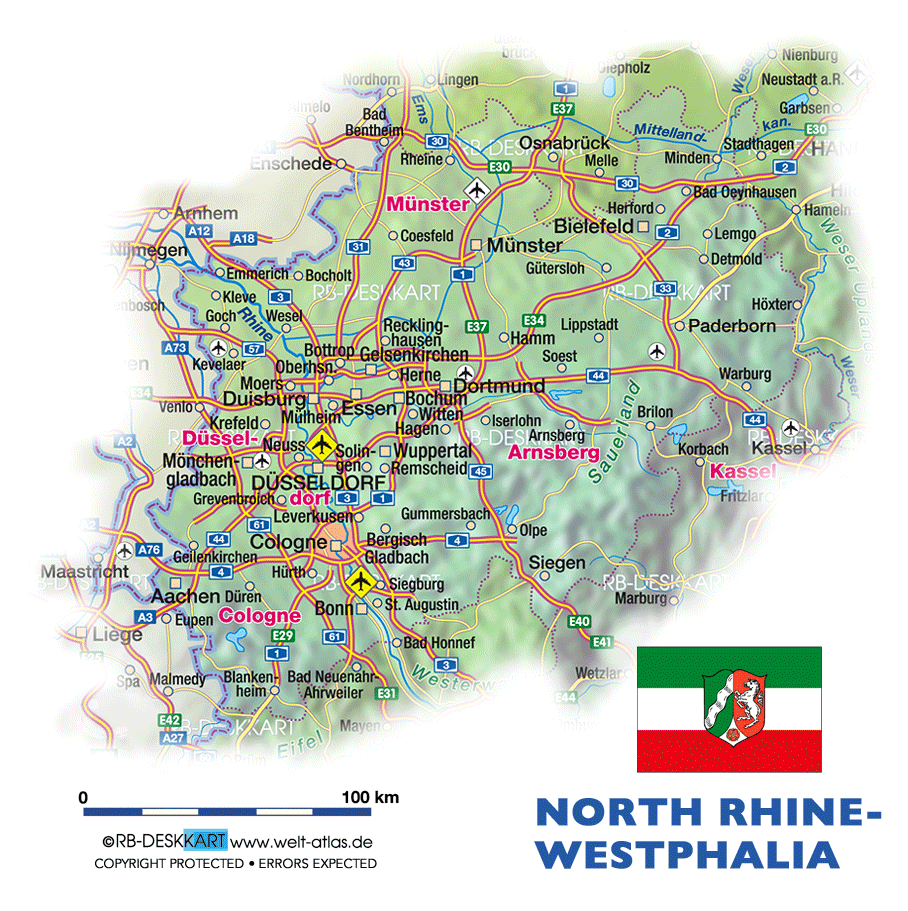 Map of North Rhine-Westphalia (State / Section in Germany)