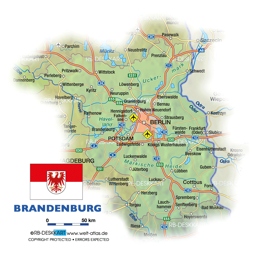 Map of Brandenburg (State / Section in Germany) | Welt-Atlas.de
