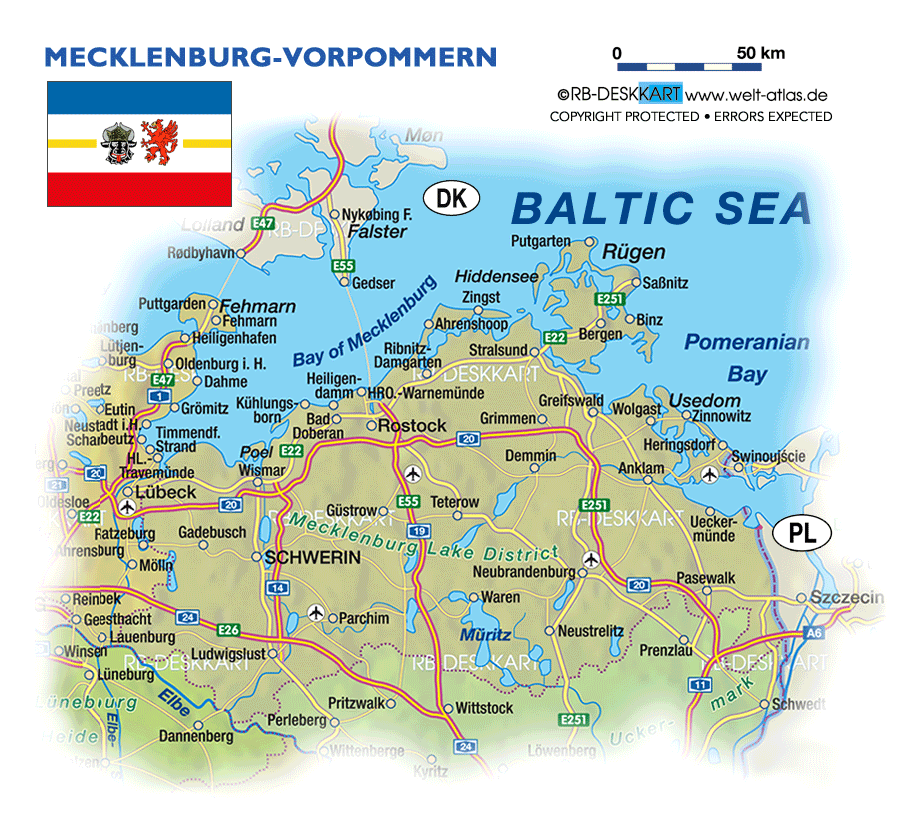 Map of Mecklenburg-Western Pomerania (State / Section in Germany)