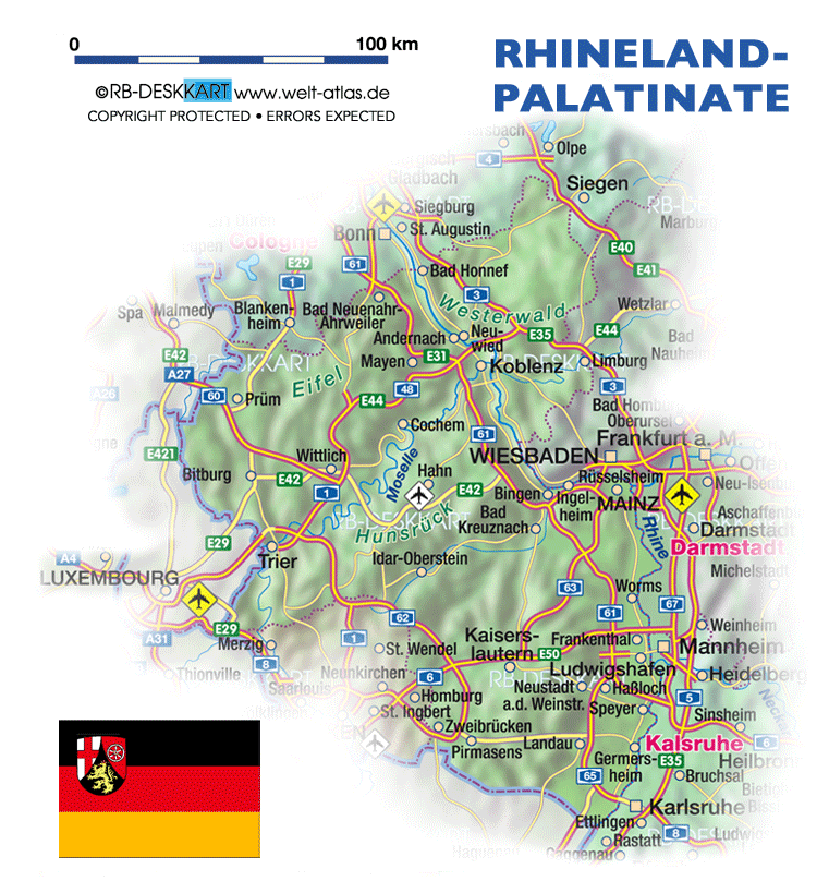 Map of RhinelandPalatinate (State / Section in Germany) WeltAtlas.de
