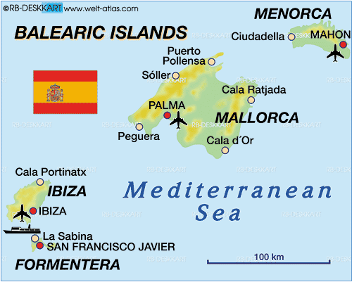 Map of Balearic Islands (Region in Spain)