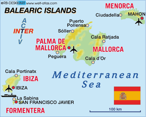 Map of Balearic Islands (Region in Spain)