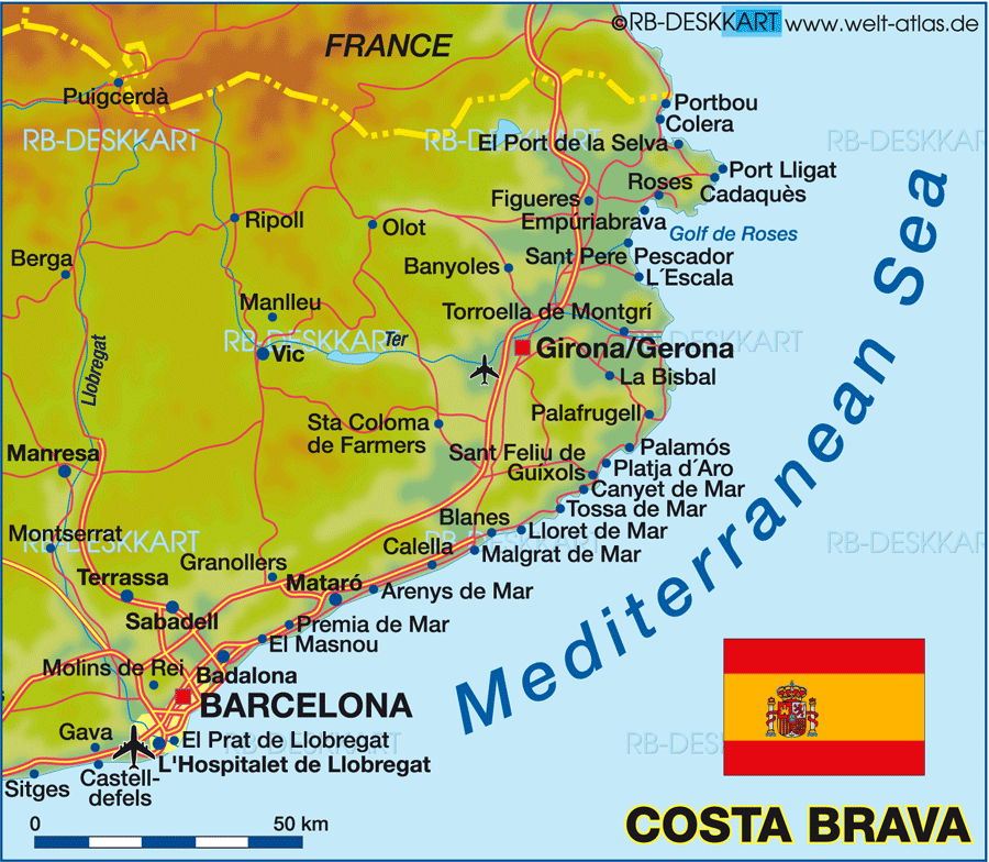 Map of Costa Brava (Region in Spain) | Welt-Atlas.de