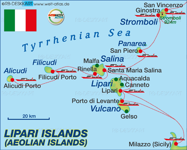 Map of Aeolian Islands (Island in Italy)