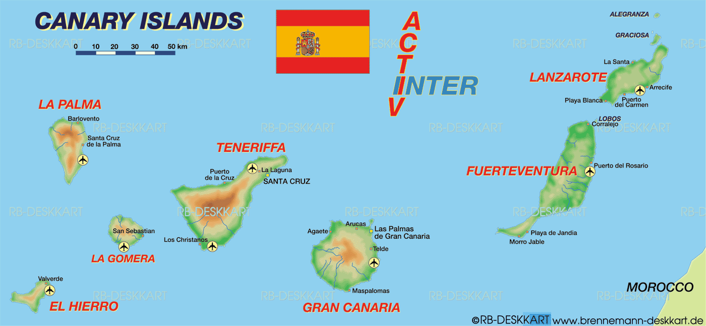 Map of Canary Islands Region in Spain  WeltAtlas.de