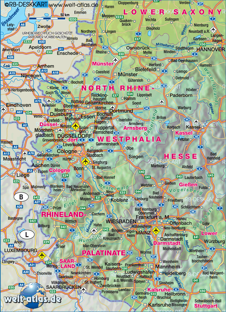 Map of Western Germany (Region in Germany)