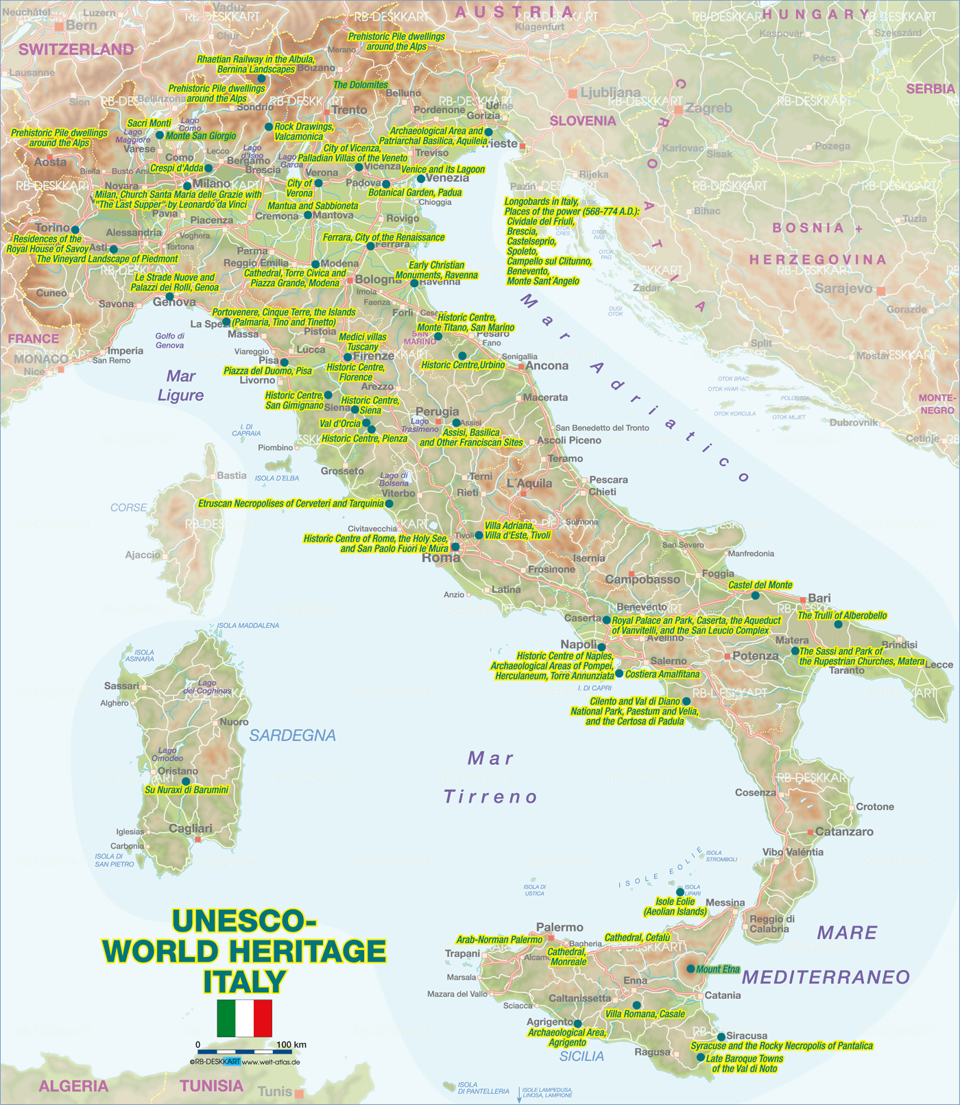 Map of UNESCO World Heritage Italy (Country) WeltAtlas.de