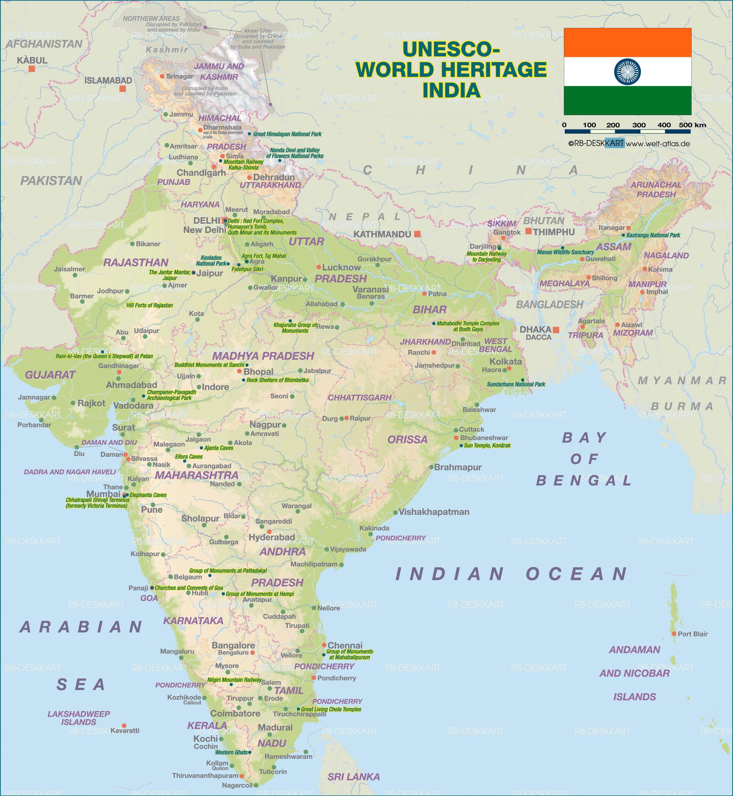 Map of UNESCO World Heritage India (Country)