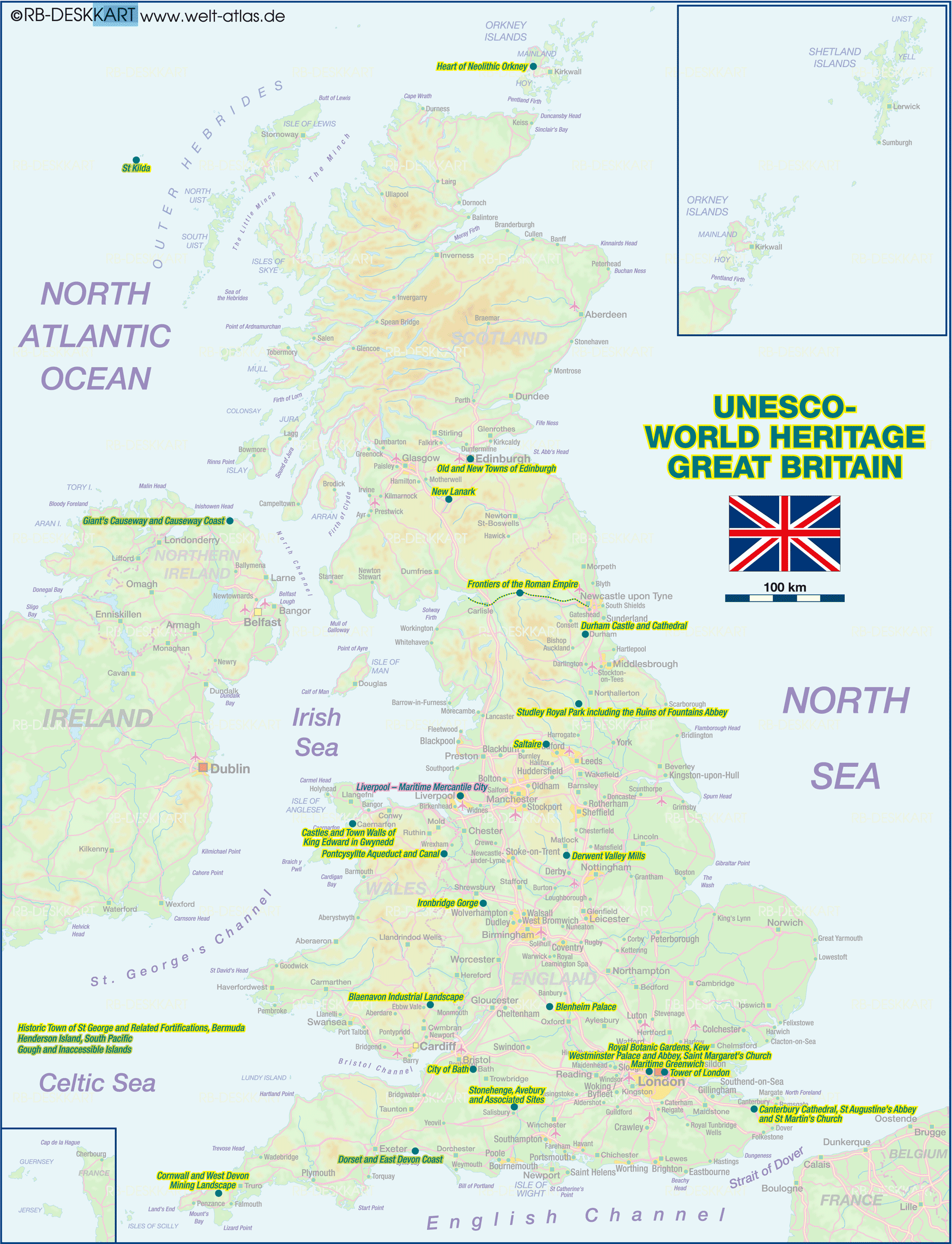 Map of UNESCO World Heritage Great Britain (United Kingdom) (Country)