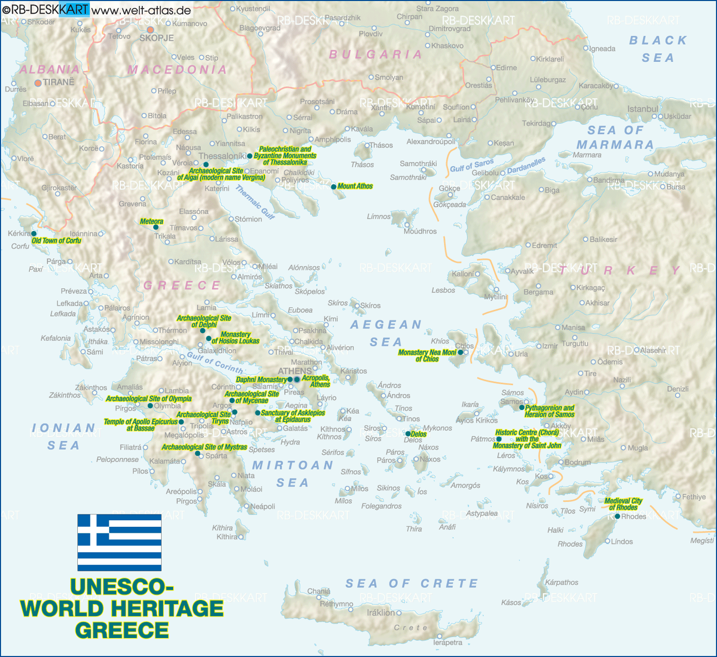 Map of UNESCO World Heritage Greece (Country)