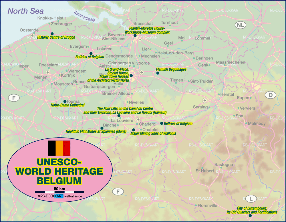 Map of UNESCO World Heritage Belgium (Country)