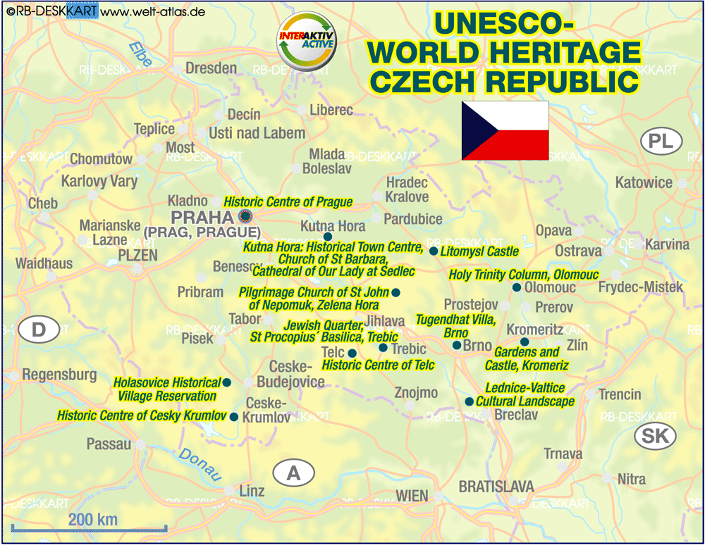 Map of UNESCO World Heritage Czech Republic (Country)