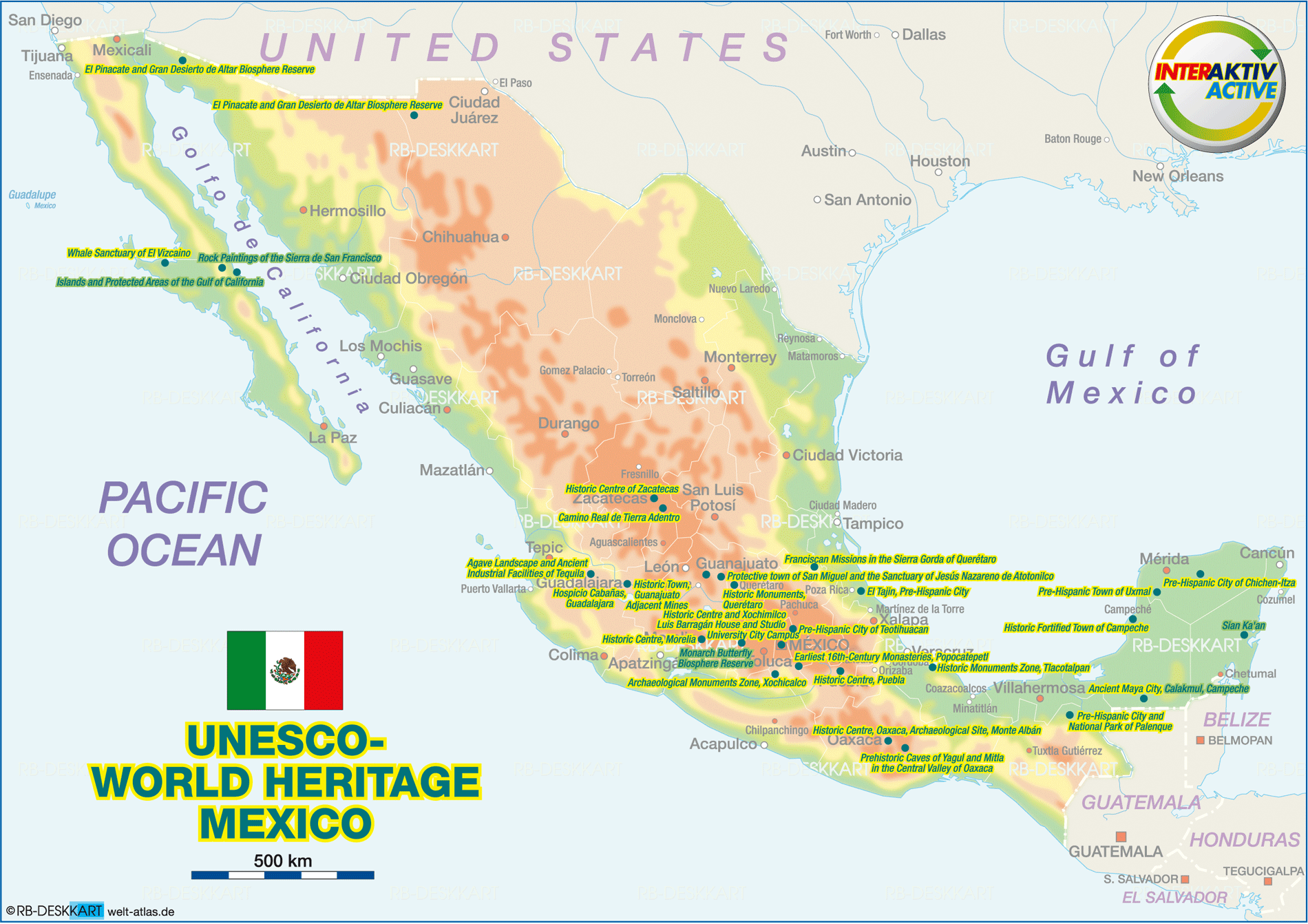 Map of UNESCO World Heritage Mexico (Country)