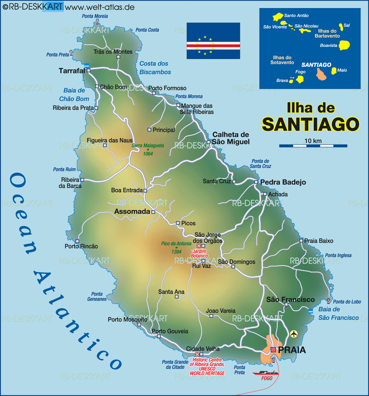 Map of Santiago (Island in Cape Verde)