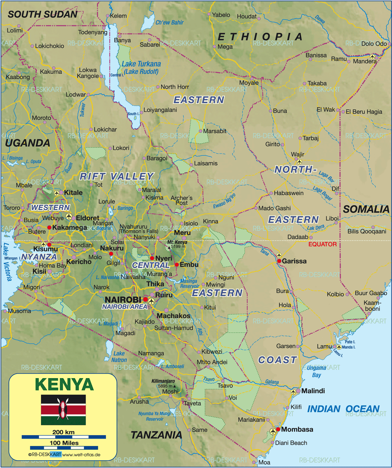 Map of Kenya, politically (Country)