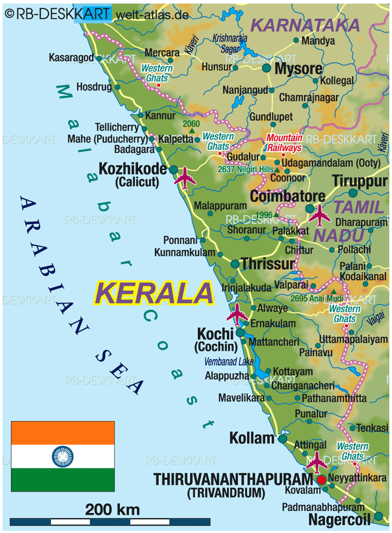 Map of Kerala (Region in India)