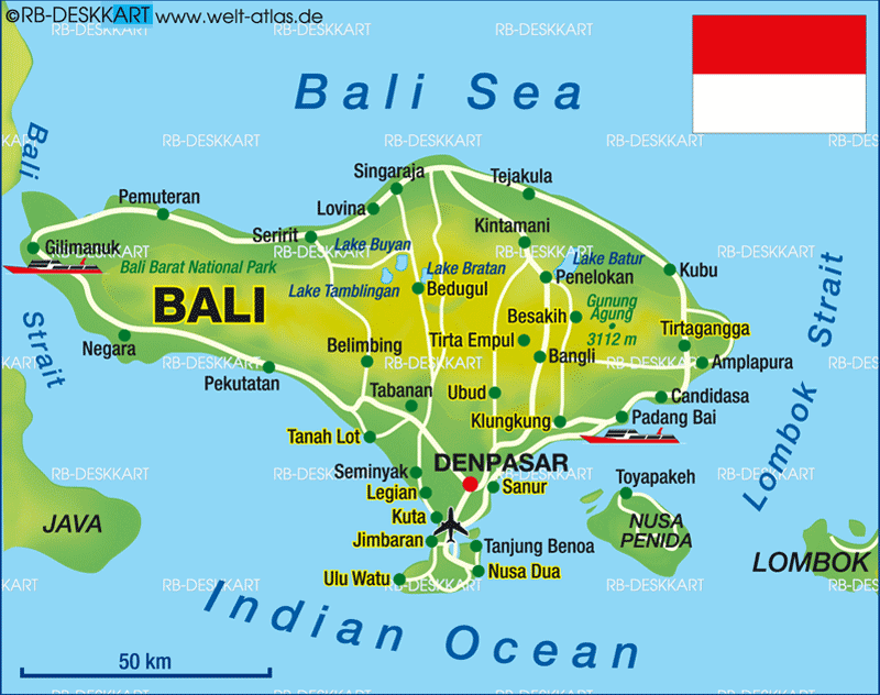 Map of Bali (Island in Indonesia)