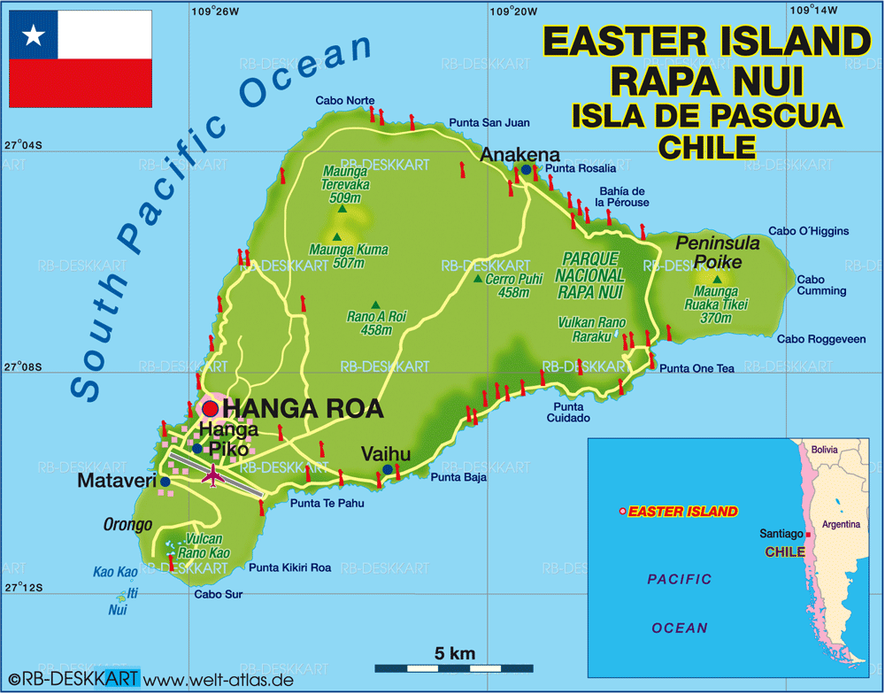 Map of Easter Island (Island in Chile)