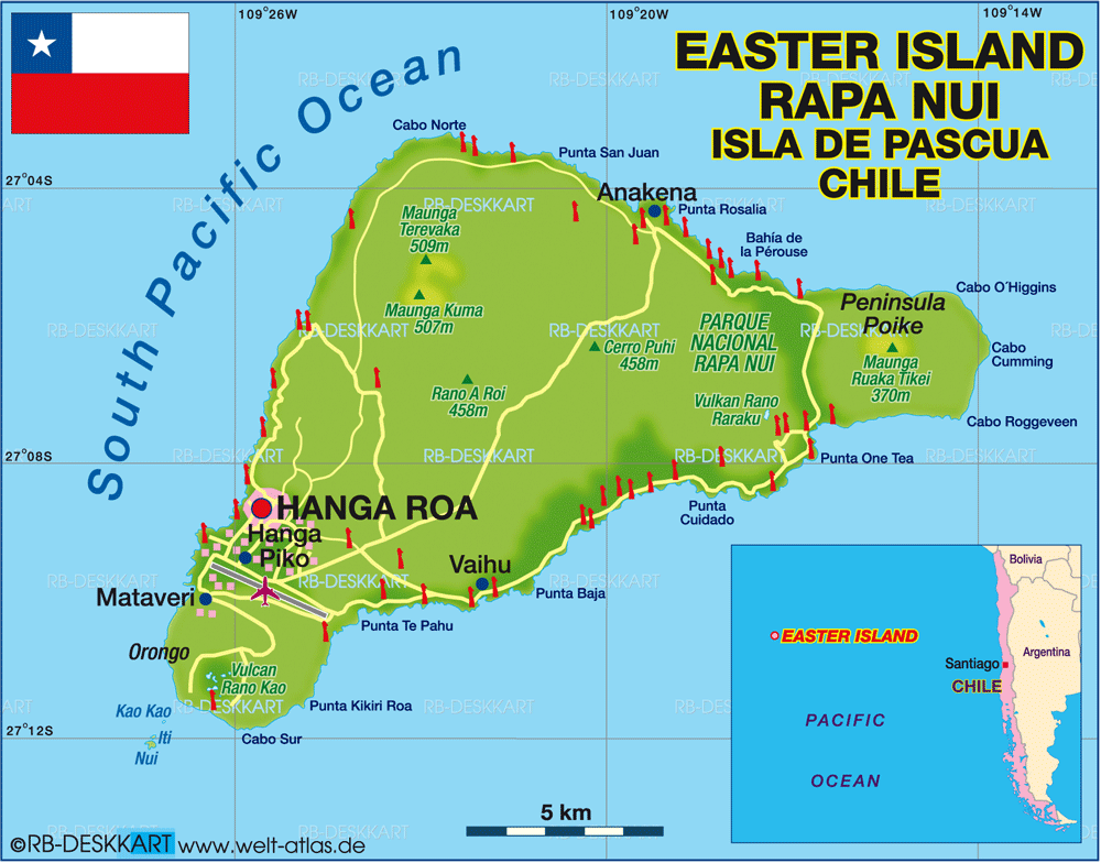 Map Of Easter Island Map Of Easter Island (Island In Chile) | Welt-Atlas.de