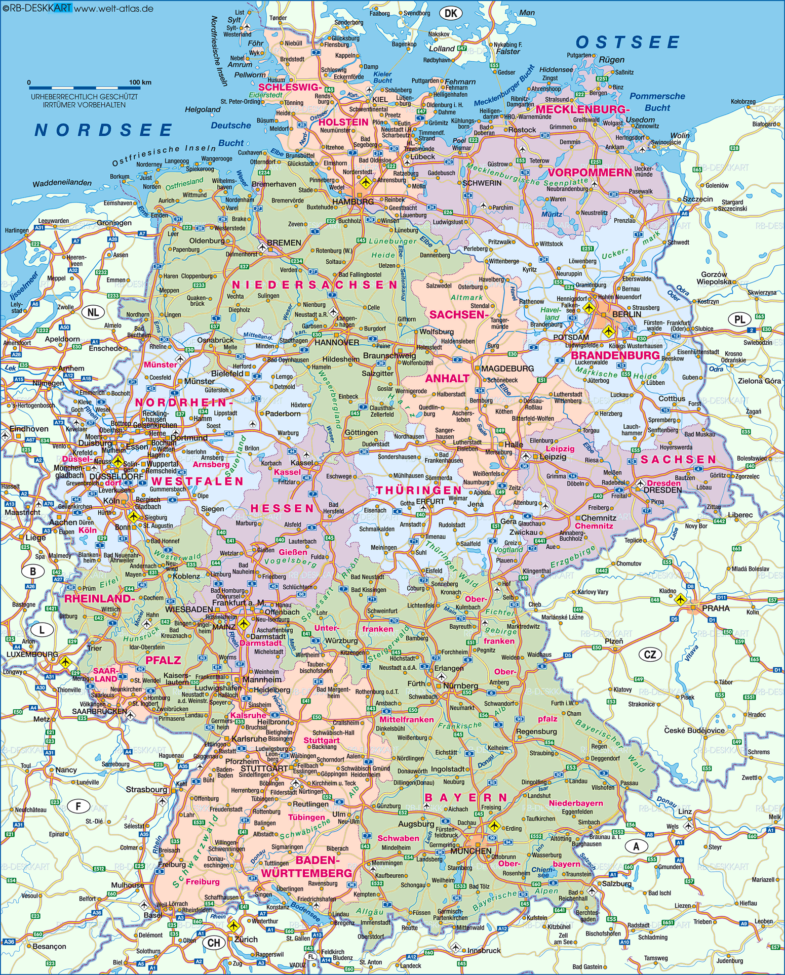 deutschland karte mit grenzen Karte Von Deutschland Ubersichtskarte Regionen Der Welt Welt Atlas De deutschland karte mit grenzen