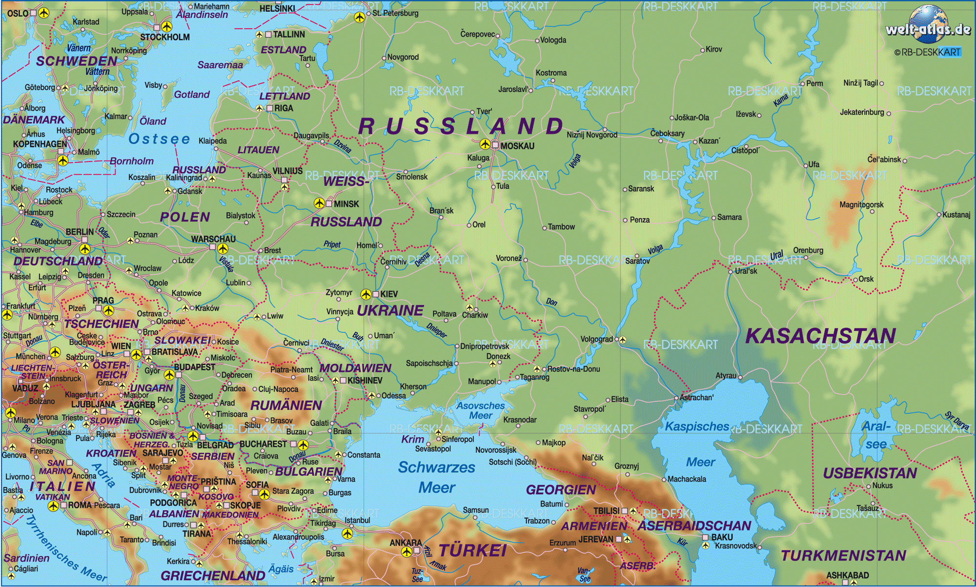 Karte von Osteuropa (Übersichtskarte / Regionen der Welt)