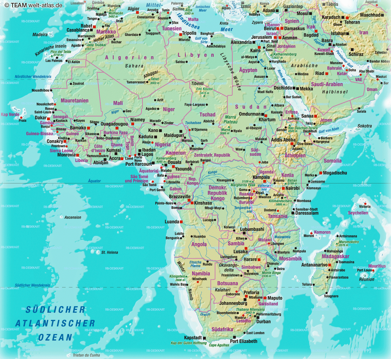 Karte von Afrika (Übersichtskarte / Regionen der Welt)