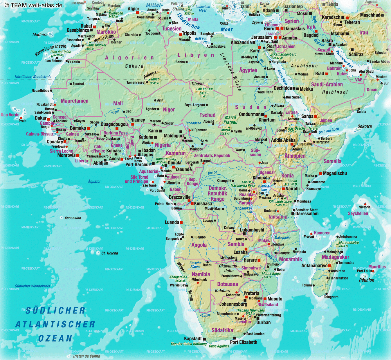 Karte von Afrika (Übersichtskarte / Regionen der Welt) | Welt-Atlas.de