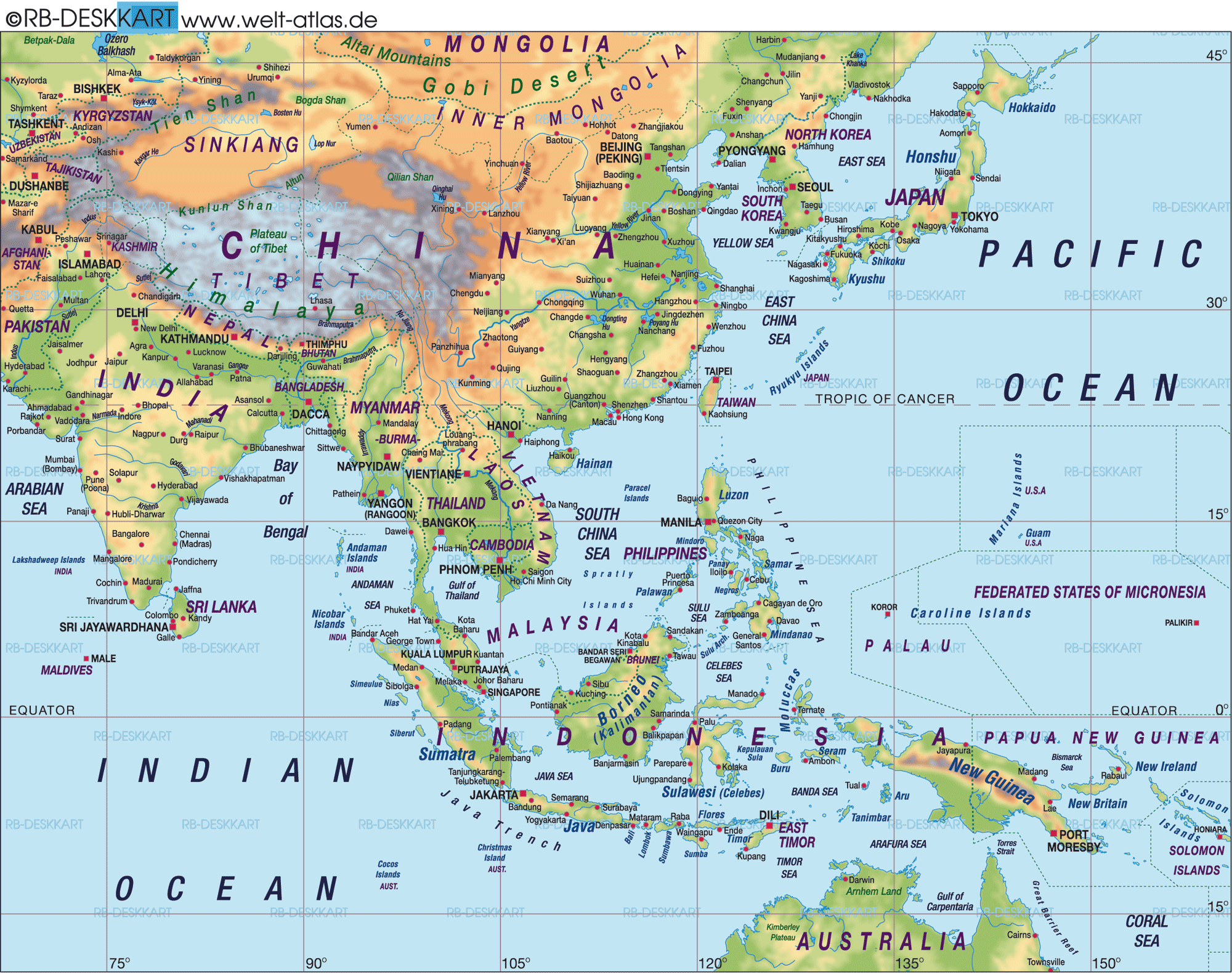 Karte von Fernost (Asien) (Übersichtskarte / Regionen der Welt)