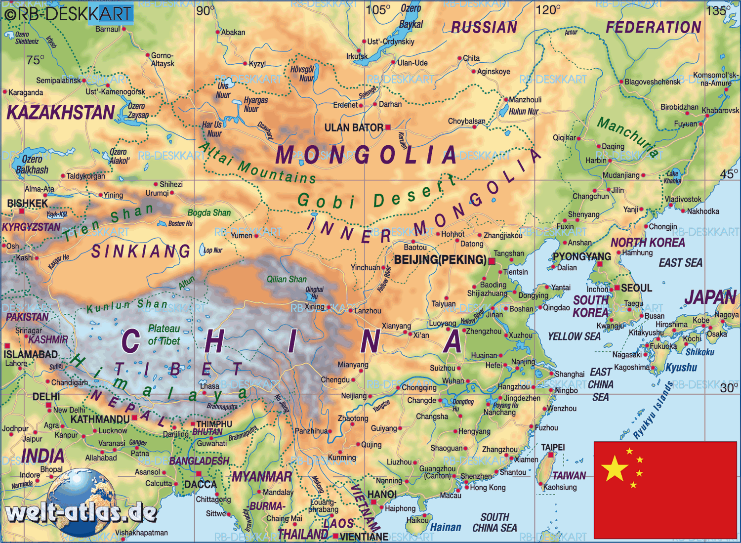Karte von China (Übersichtskarte / Regionen der Welt)