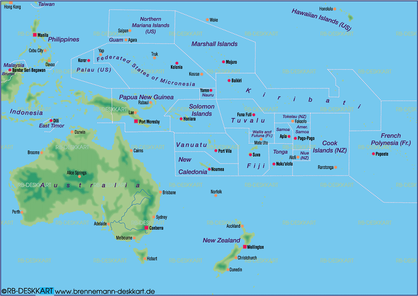 Karte von Australien - Ozeanien (Übersichtskarte / Regionen der Welt)