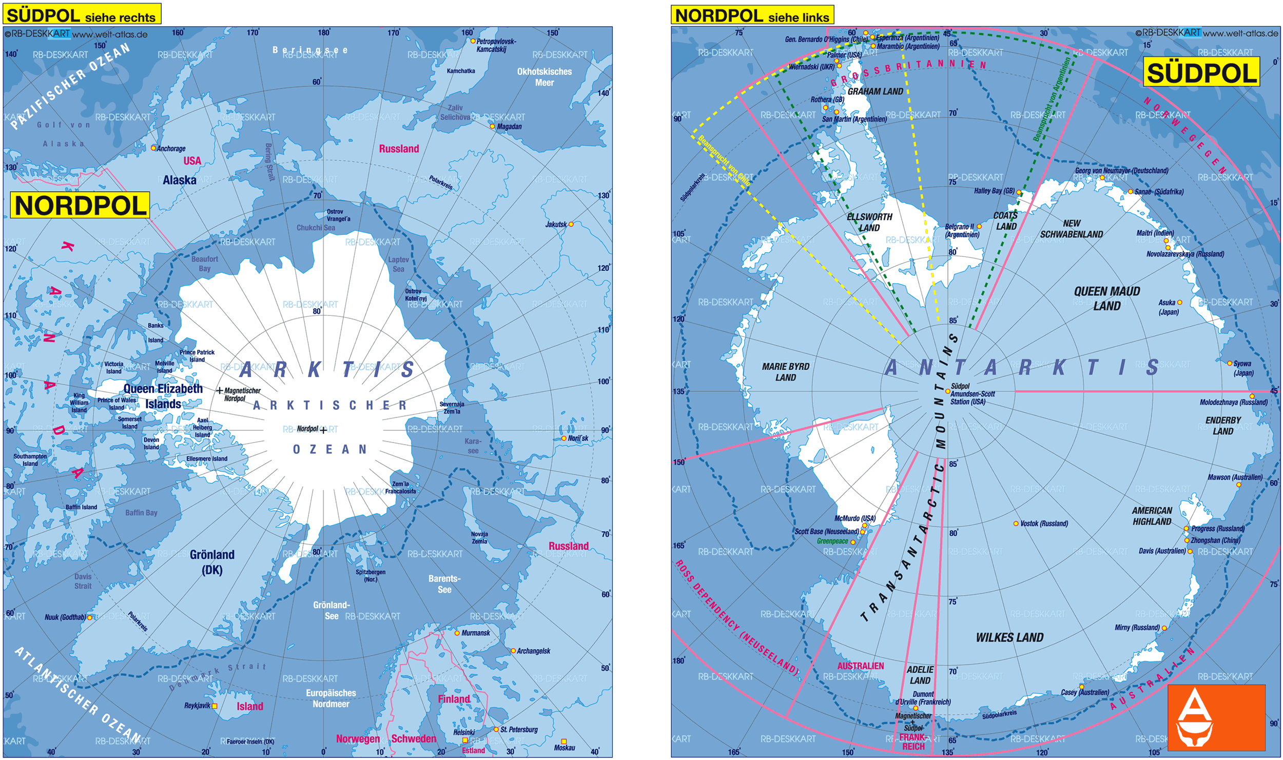 Map of North Pole, South Pole (Region in none)