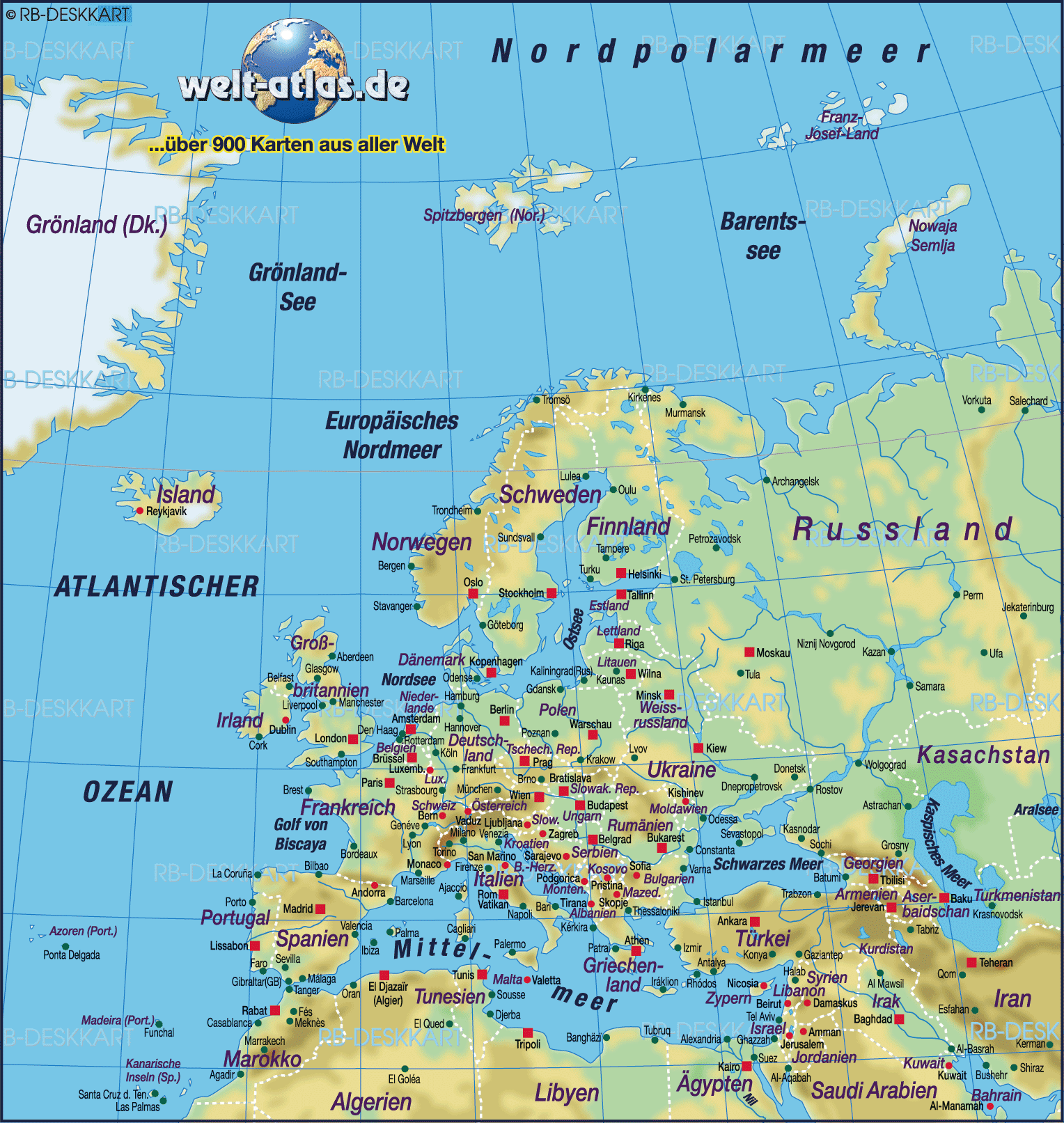 Karte Von Europa Physikalisch Ubersichtskarte Regionen Der Welt Welt Atlas De