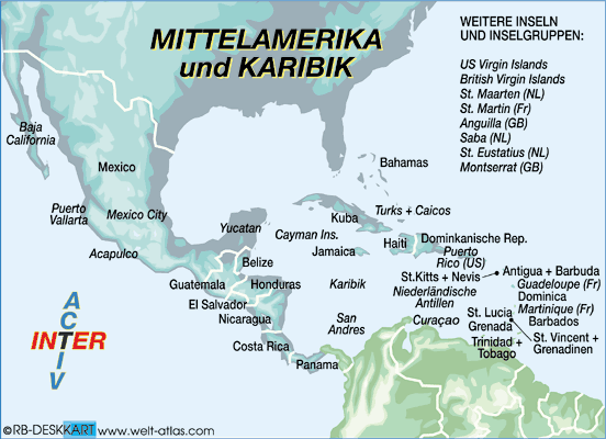 Karte von MITTELAMERIKA / KARIBIK (Region) | Welt-Atlas.de