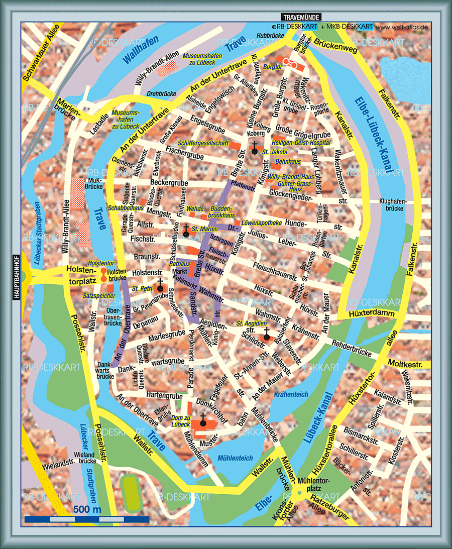 Map of LÜBECK historic old city (City in Germany, Schleswig-Holstein)