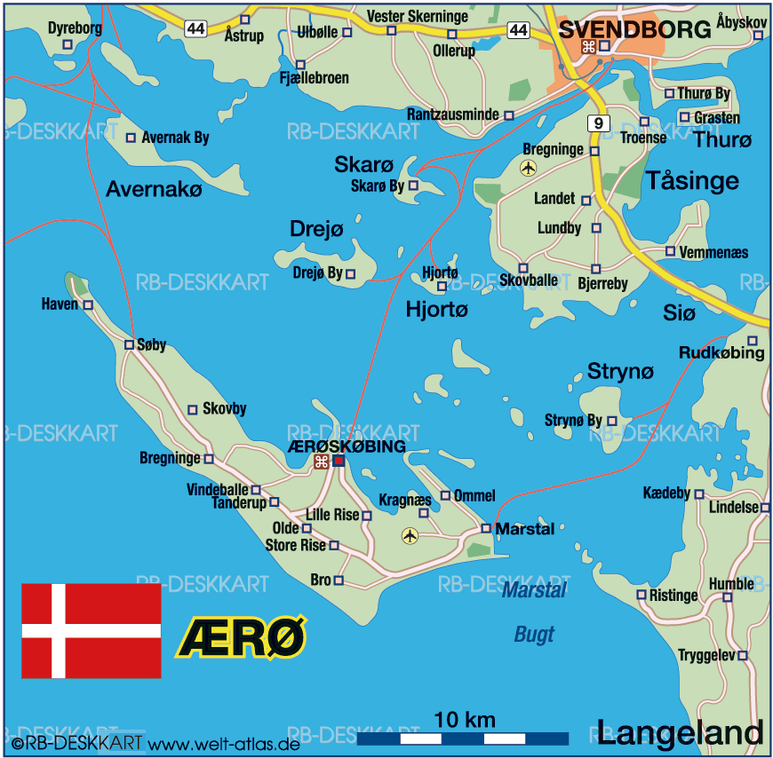 Map of Aero, Ærø, Island (Island in Denmark)