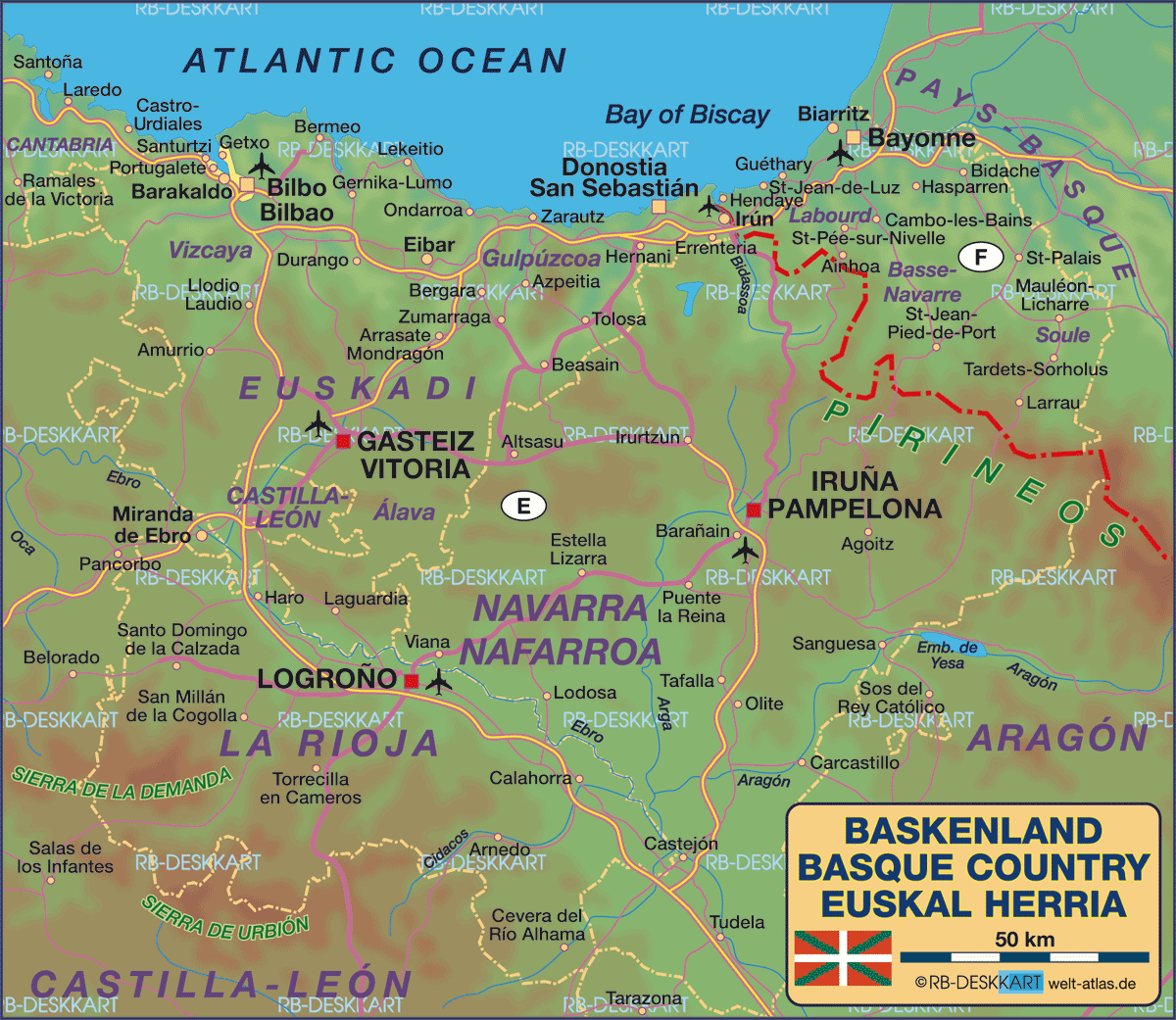 Karte von Baskenland / Euskal Herria (Region in Spanien, Frankreich)