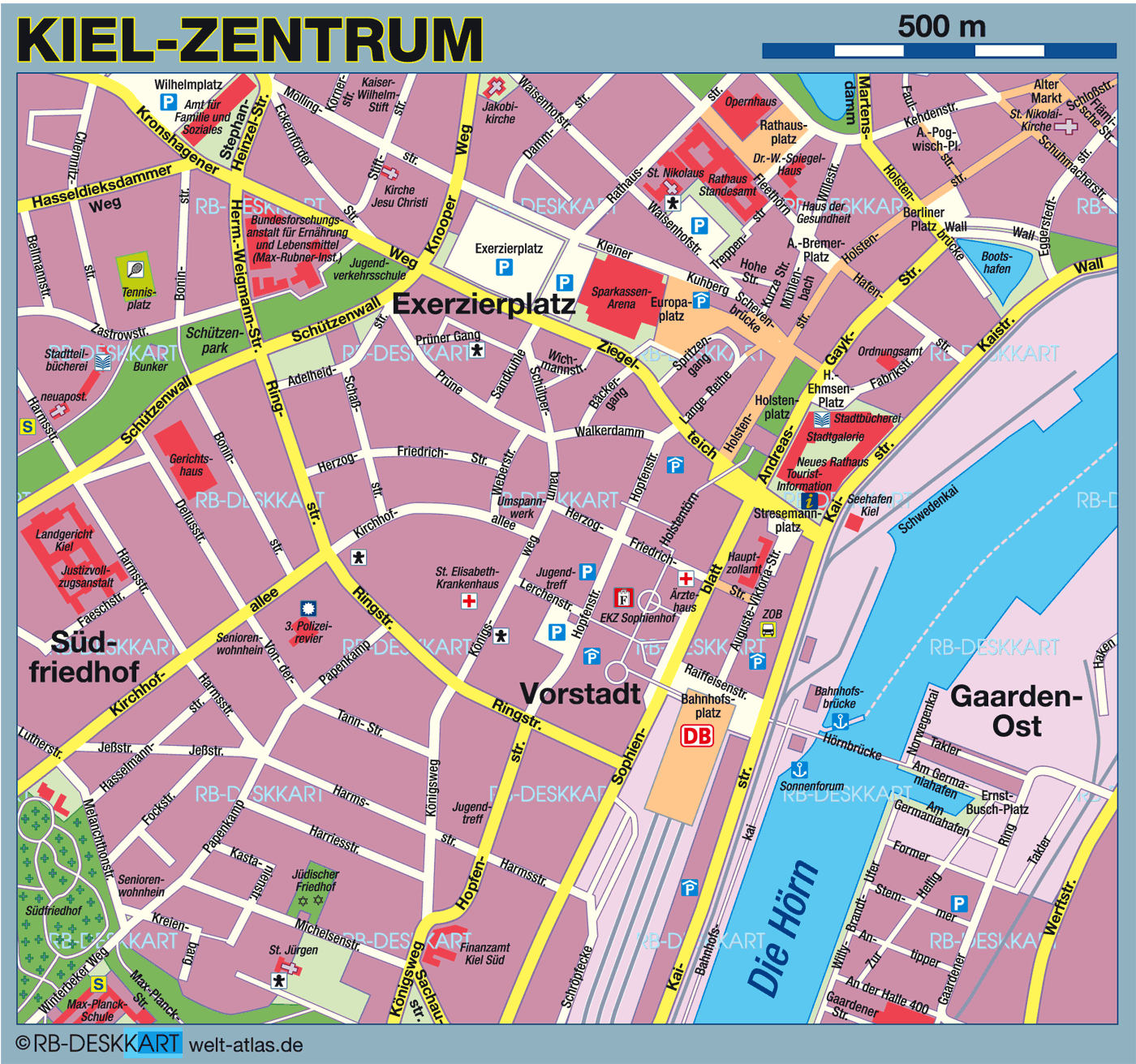 Karte von Kiel Zentrum (Stadt in Deutschland, Schleswig-Holstein)