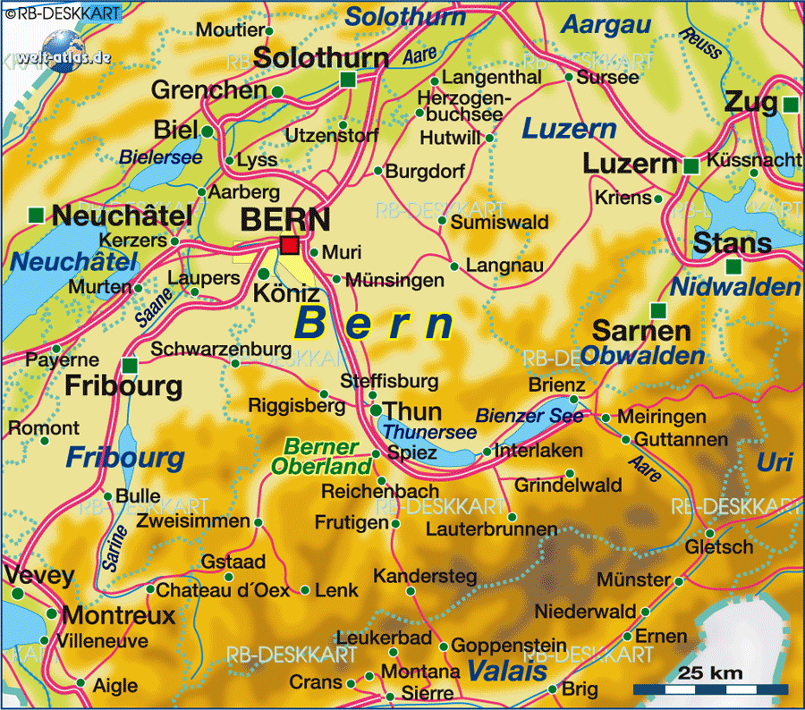 Karte von Bern, Kanton (Region in Schweiz)