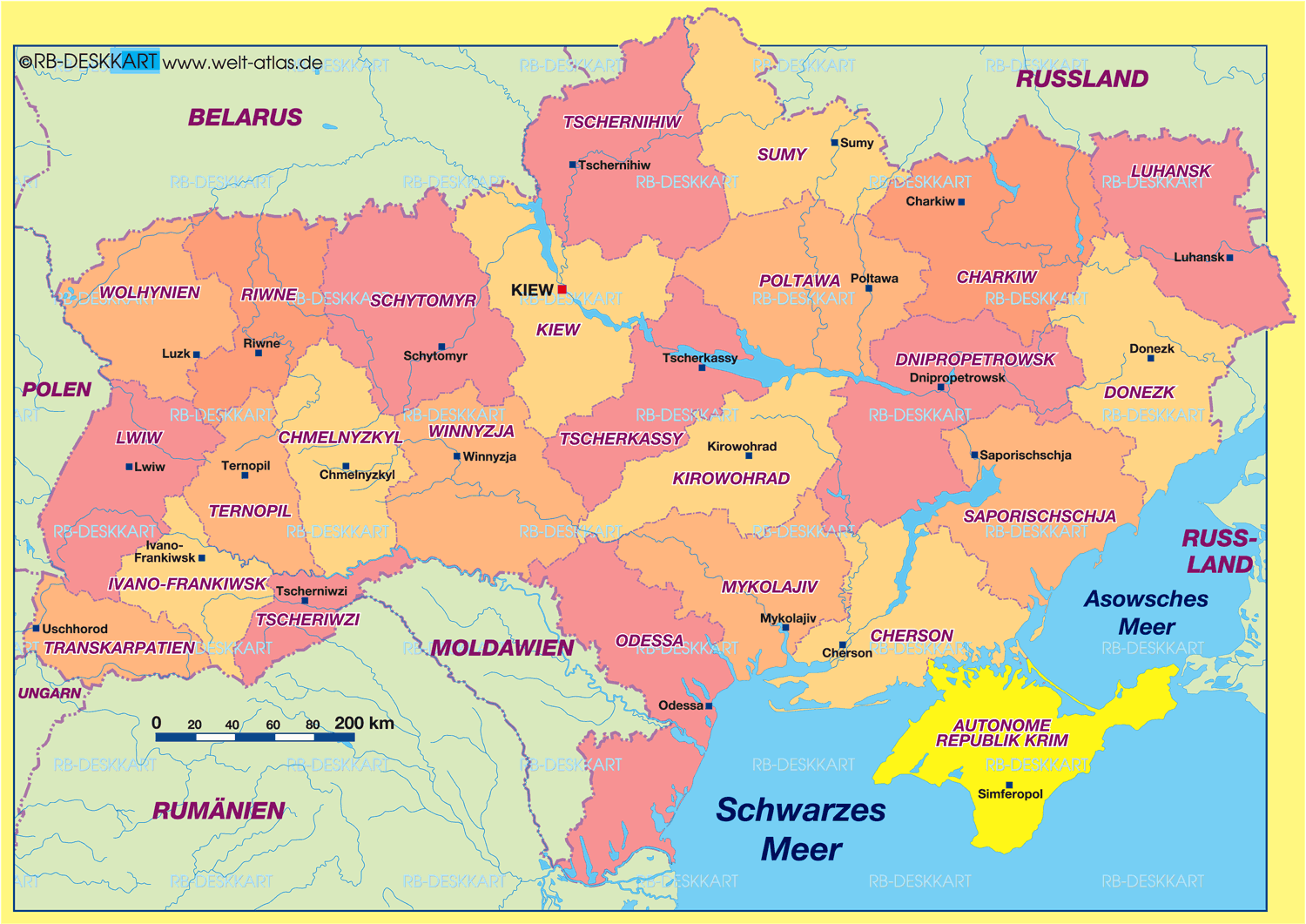 Karte von Ukraine, politisch (Land / Staat)