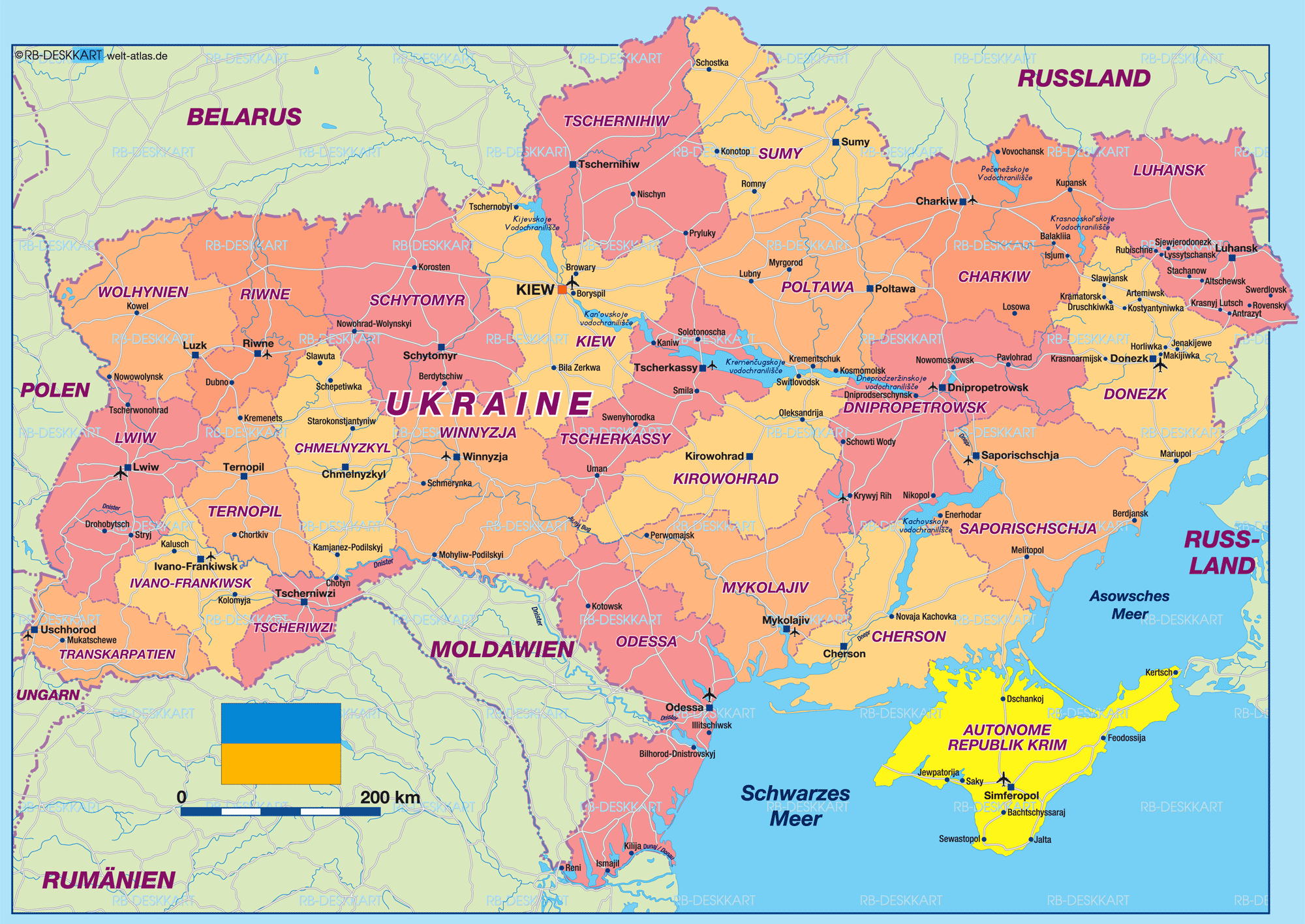 Karte von Ukraine (Land / Staat in Osteuropa)