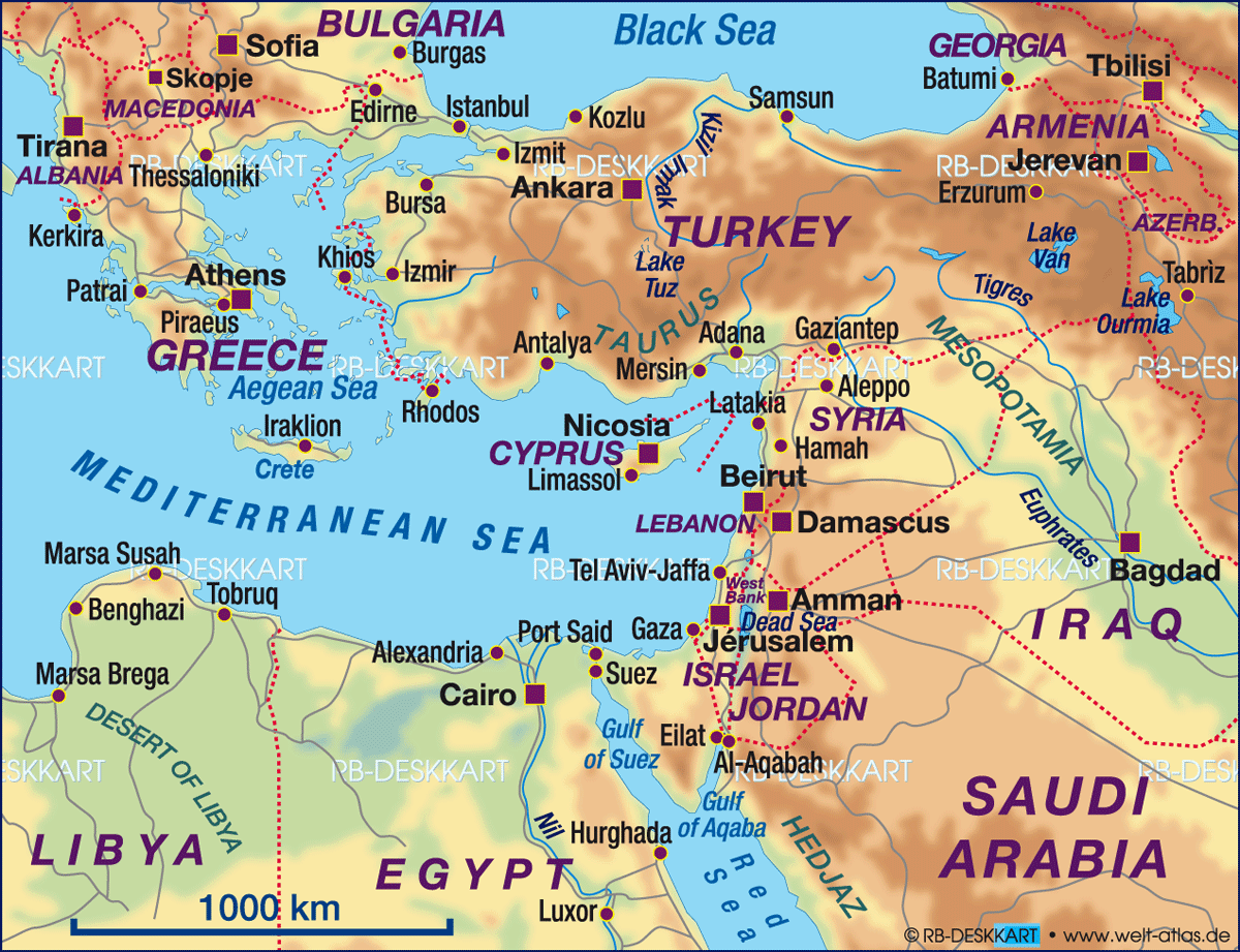 Karte von Östliches Mittelmeer (Region in mehrere Länder) | Welt-Atlas.de