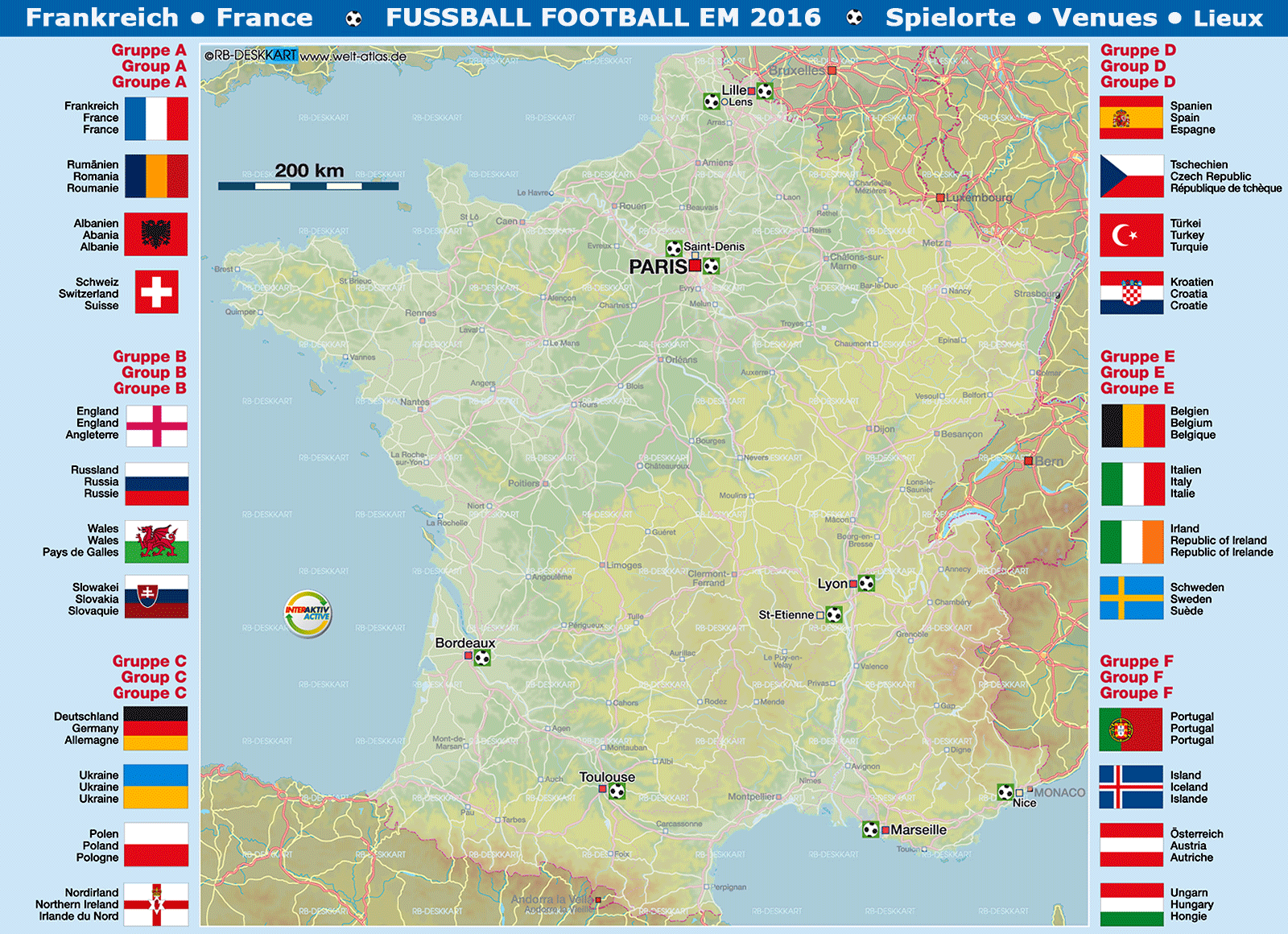 Karte von Frankreich Fussball EM 2016 Spielorte (Land / Staat in Frankreich)