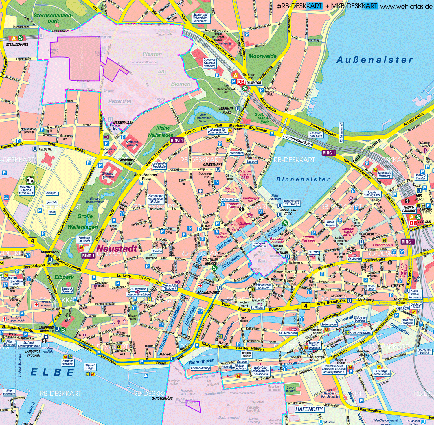 Karte von Hamburg City und G20-Sicherheitszonen (Stadt in Deutschland)