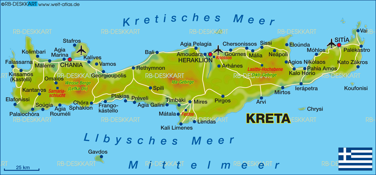 kreta karte flughafen Karte Von Kreta Insel In Griechenland Welt Atlas De kreta karte flughafen